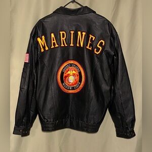 Vintage 90’s US Marine Corps Military  Leather Jacket Patches Leather USA 3XL